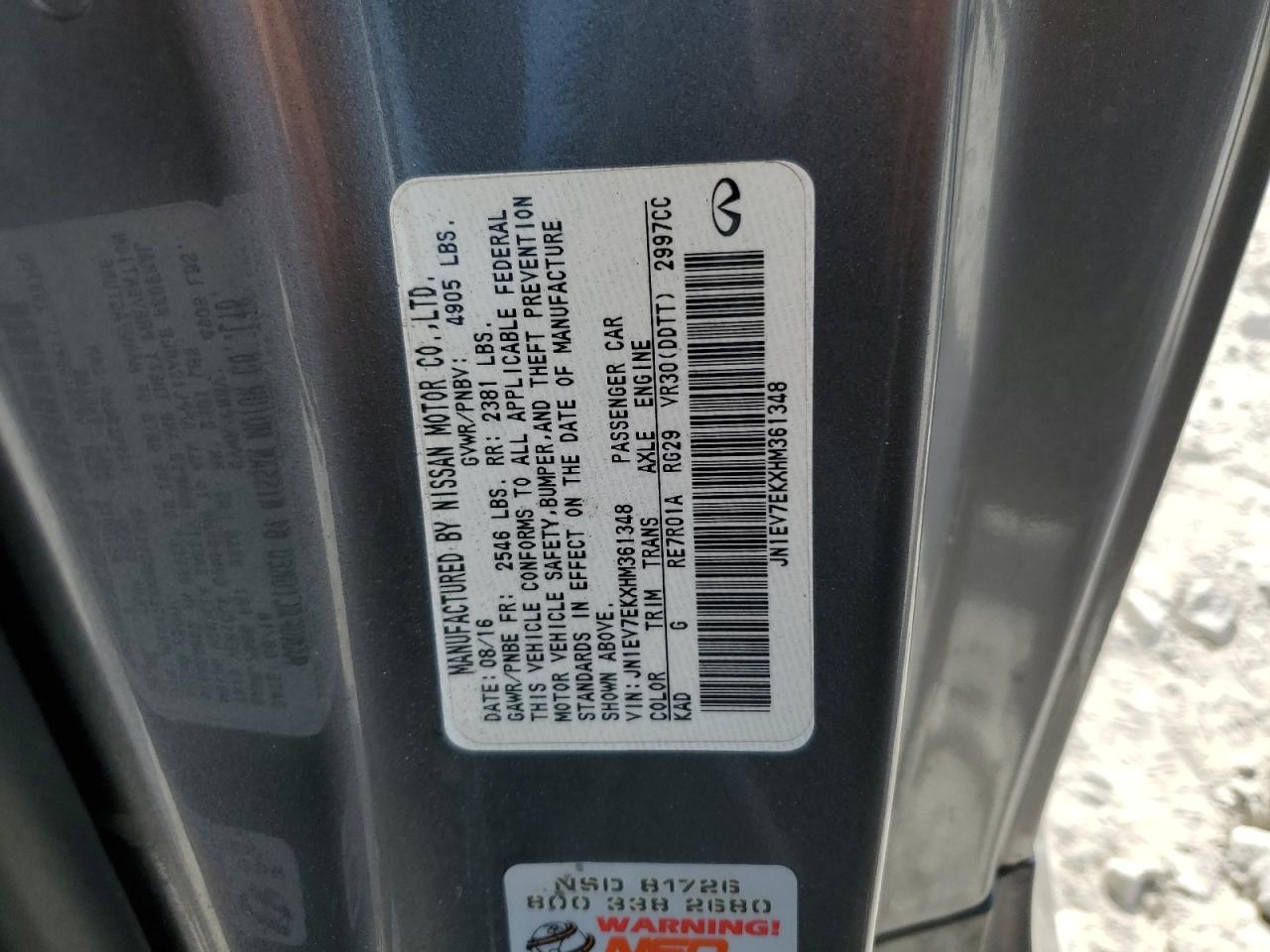 2017 Infiniti Q60 Premium VIN: JN1EV7EKXHM361348 Lot: 54127635