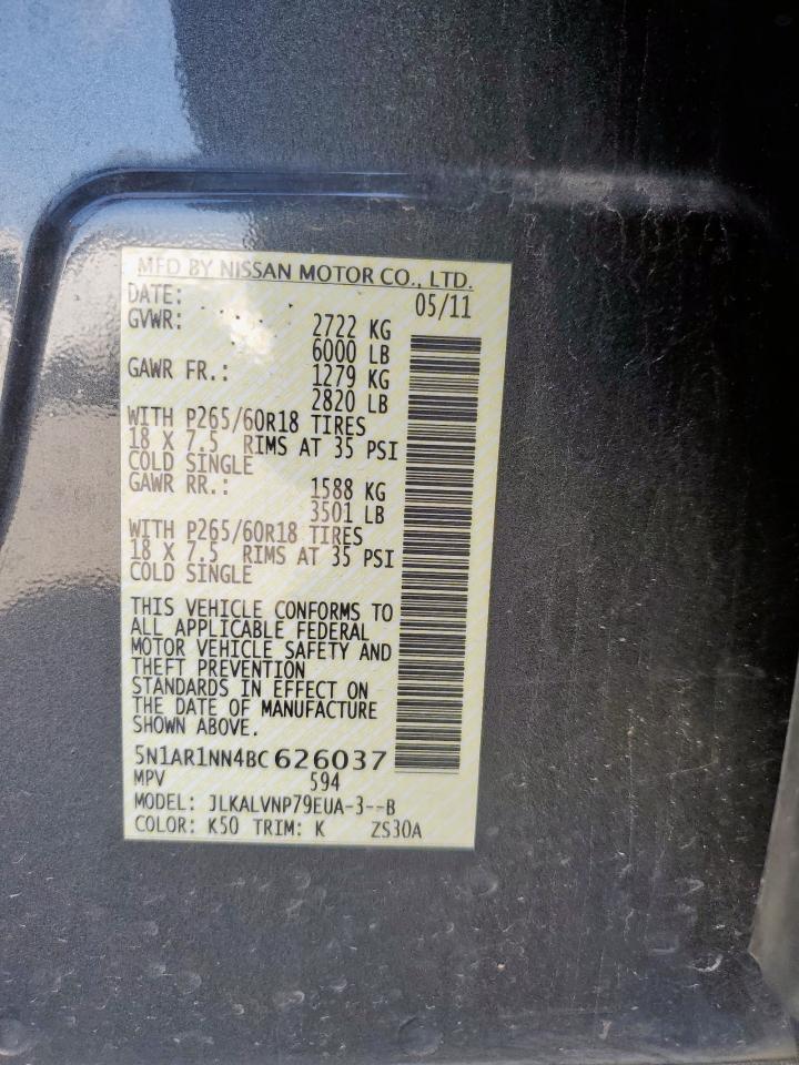 2011 Nissan Pathfinder S VIN: 5N1AR1NN4BC626037 Lot: 54375115