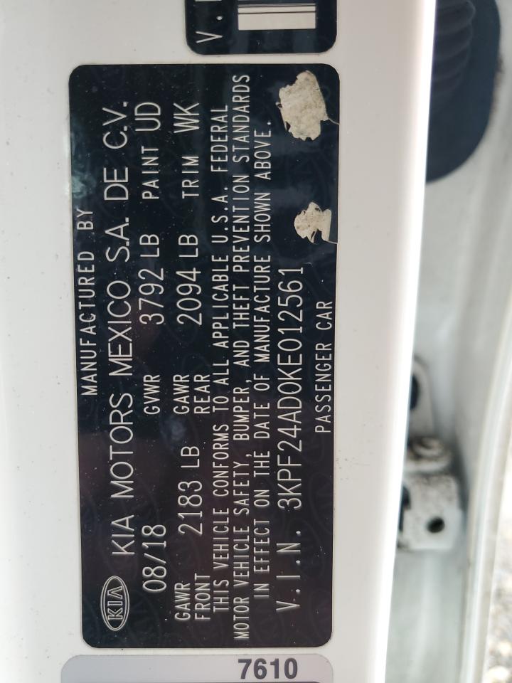 2019 Kia Forte Fe VIN: 3KPF24AD0KE012561 Lot: 54607135