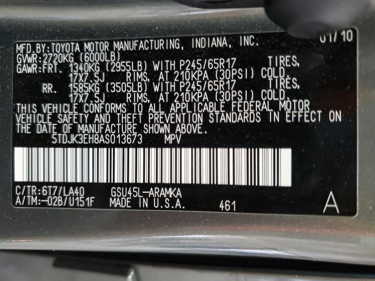 2010 Toyota Highlander Se VIN: 5TDJK3EH8AS013673 Lot: 55014845