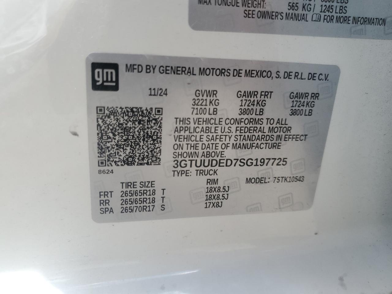 3GTUUDED7SG197725 2025 GMC Sierra K1500 Slt