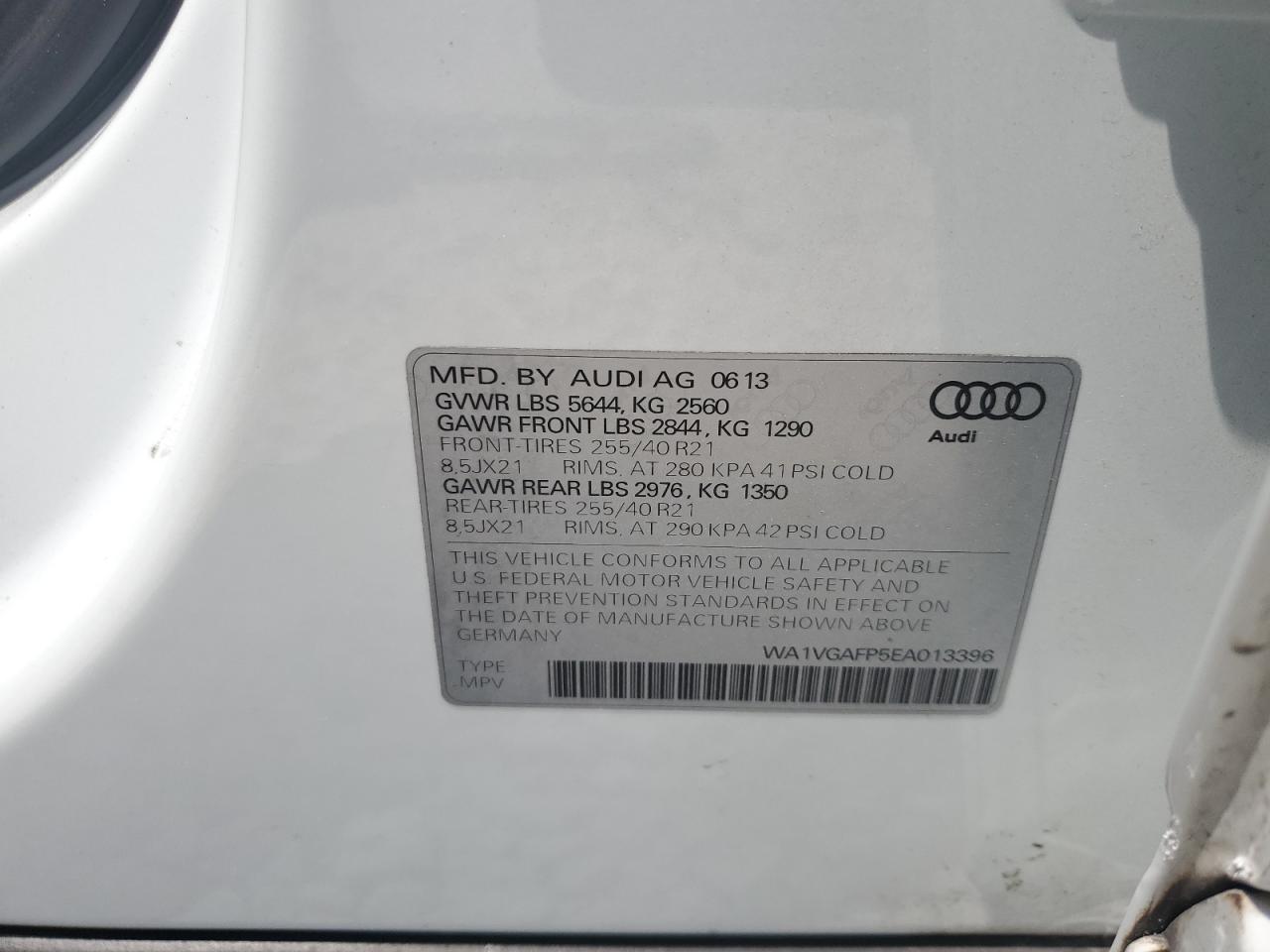 2014 Audi Sq5 Prestige VIN: WA1VGAFP5EA013396 Lot: 54995095