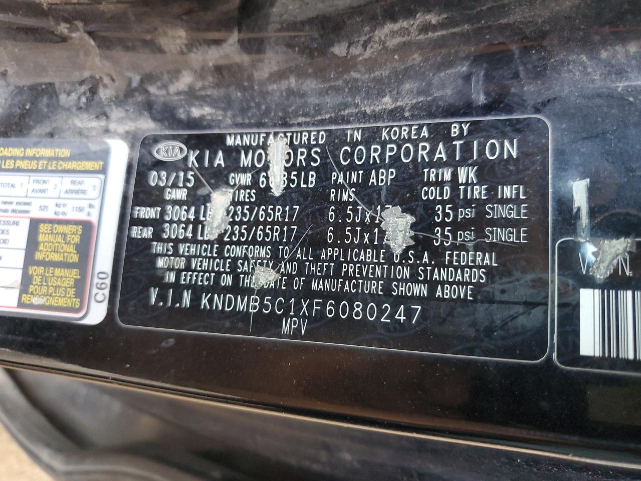 2015 Kia Sedona Lx VIN: KNDMB5C1XF6080247 Lot: 53285755