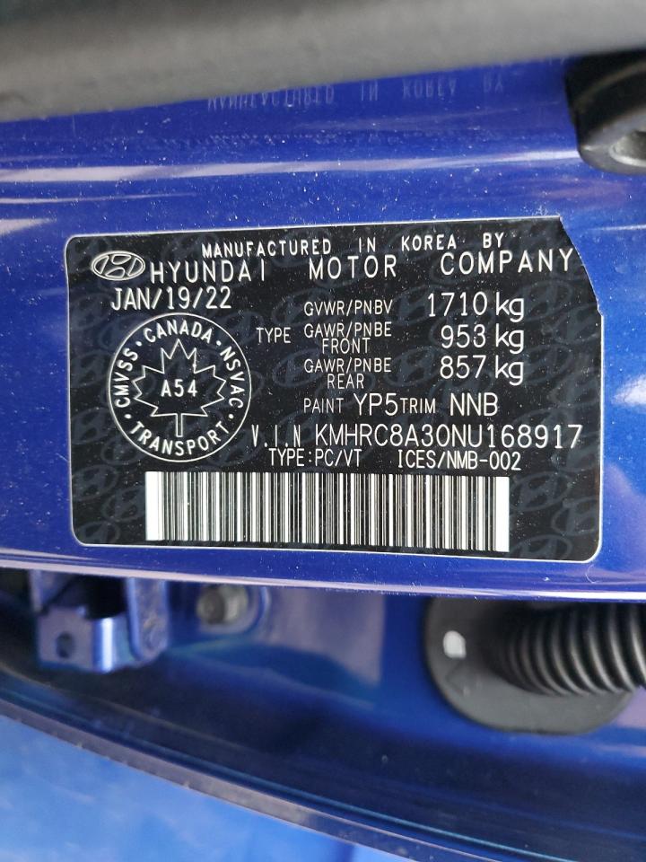 2022 Hyundai Venue Sel VIN: KMHRC8A30NU168917 Lot: 52430555