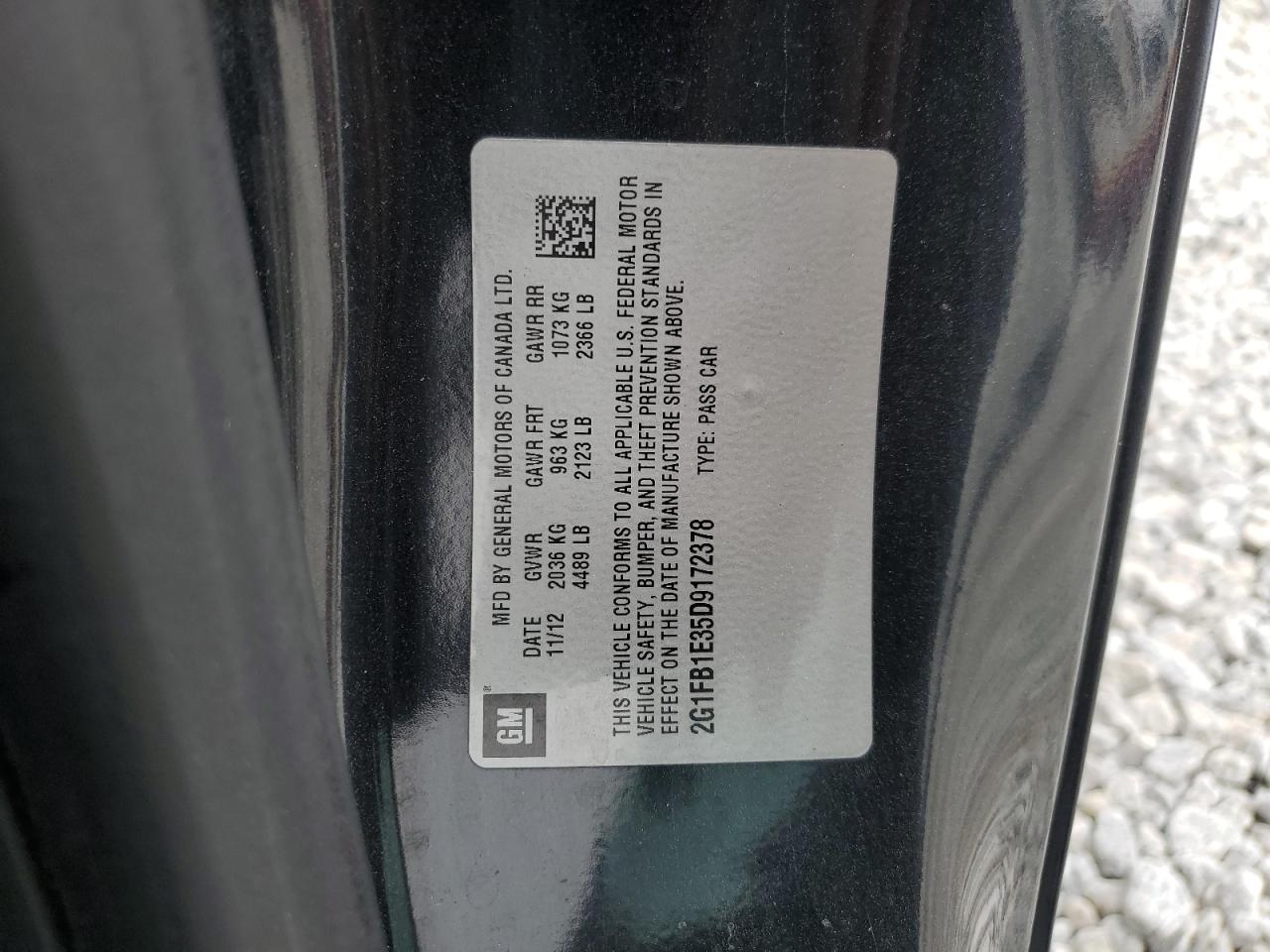 2013 Chevrolet Camaro Lt VIN: 2G1FB1E35D9172378 Lot: 54575785
