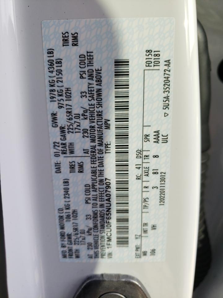 2022 Ford Escape S VIN: 1FMCU0F65NUA07907 Lot: 52631895