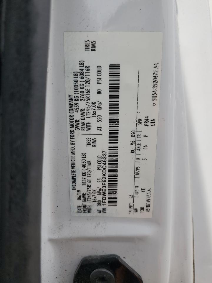 2019 Ford Econoline E350 Super Duty Cutaway Van VIN: 1FDWE3F62KDC46337 Lot: 53535575