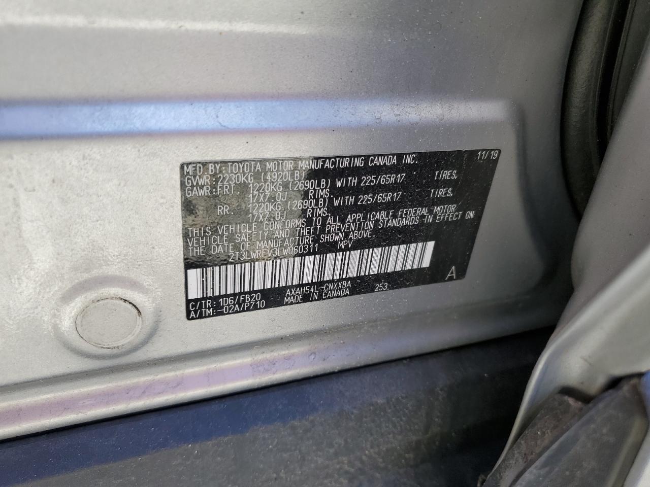 2020 Toyota Rav4 Le VIN: 2T3LWRFV3LW060311 Lot: 54472595