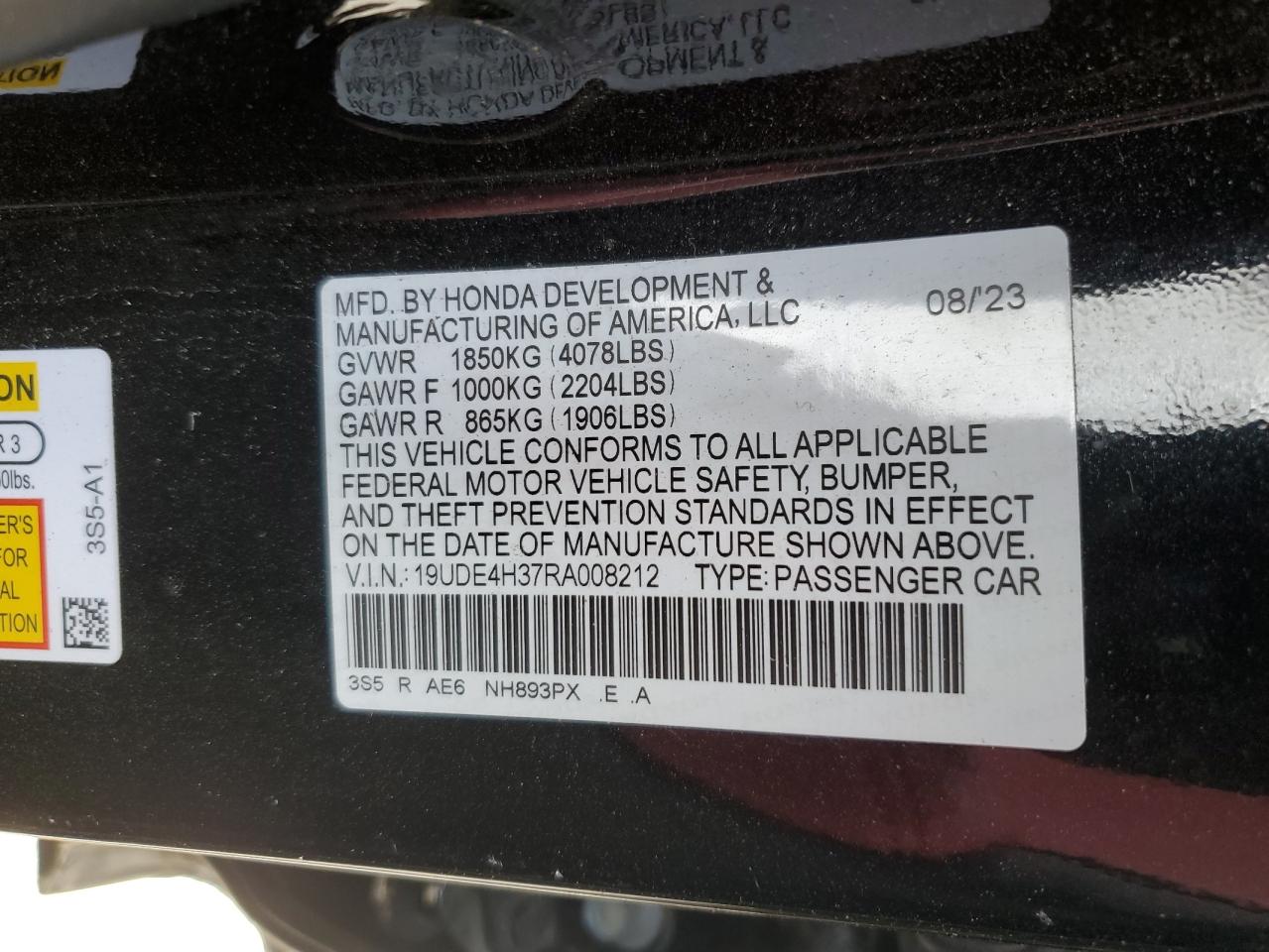 2024 Acura Integra A-Spec VIN: 19UDE4H37RA008212 Lot: 54535745