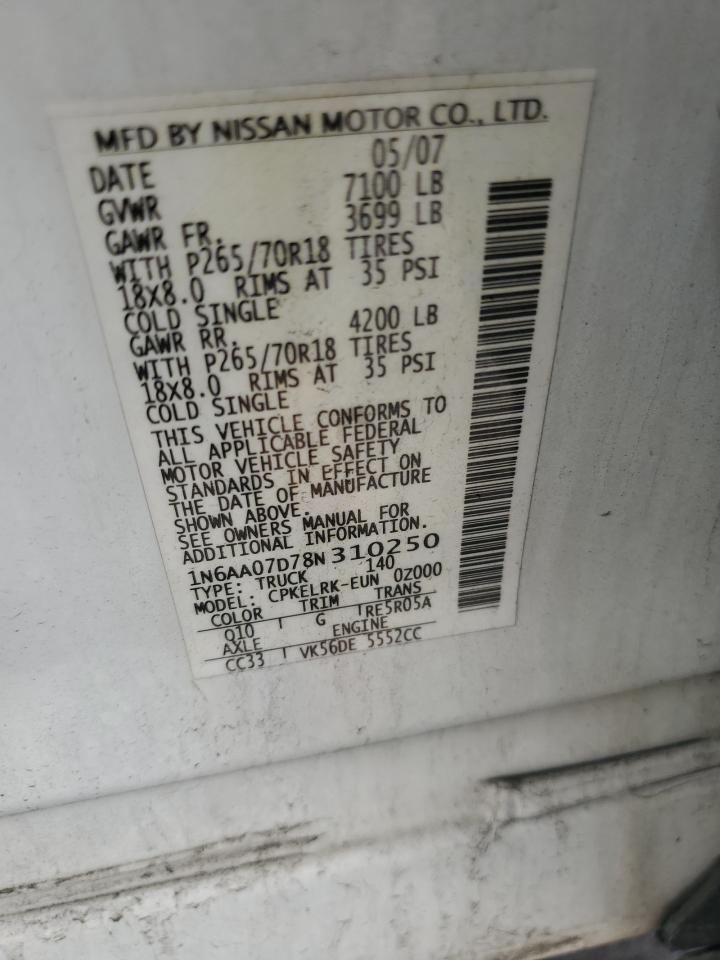 2008 Nissan Titan Xe VIN: 1N6AA07D78N310250 Lot: 54955905