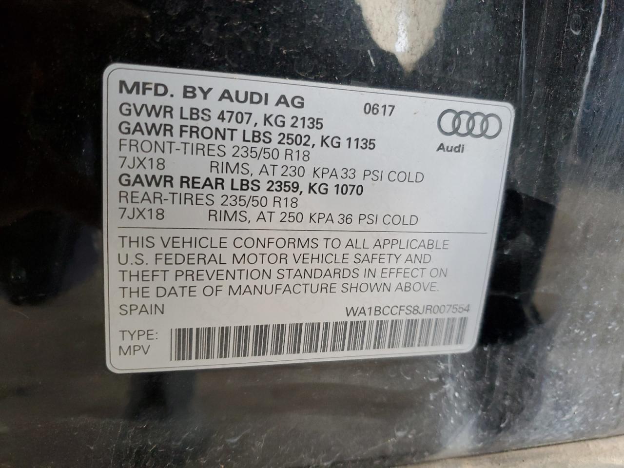 2018 Audi Q3 Premium VIN: WA1BCCFS8JR007554 Lot: 50828605