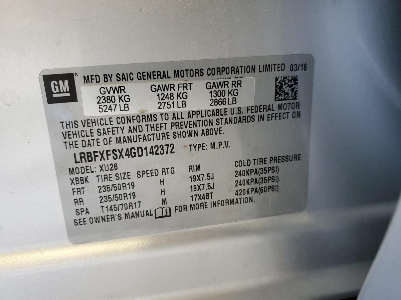 2016 Buick Envision Premium VIN: LRBFXFSX4GD142372 Lot: 52037145