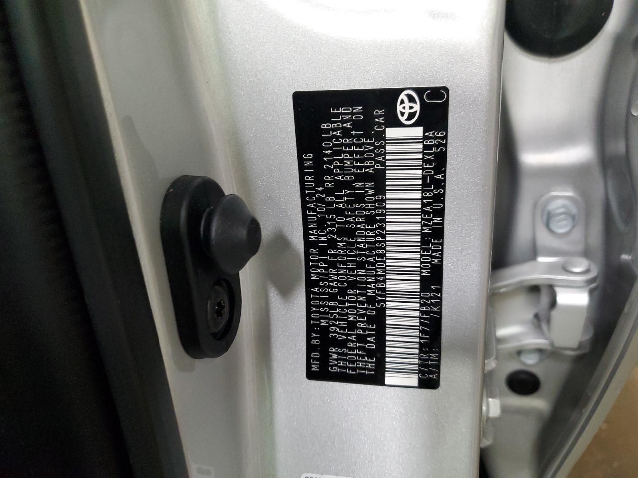 2025 Toyota Corolla Le VIN: 5YFB4MDE8SP231909 Lot: 52864435