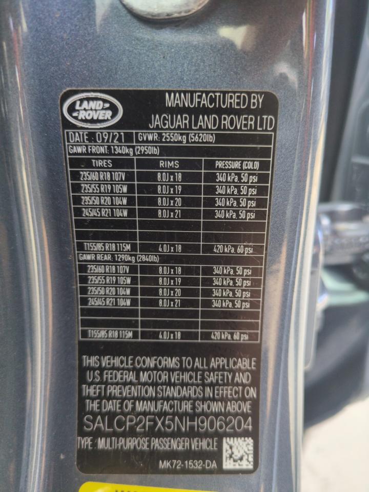 2022 Land Rover Discovery Sport Se VIN: SALCP2FX5NH906204 Lot: 53611955