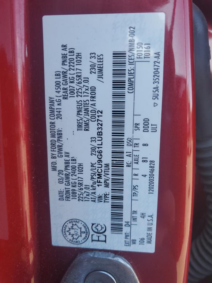 2020 Ford Escape Se VIN: 1FMCU9G61LUB32712 Lot: 53325345