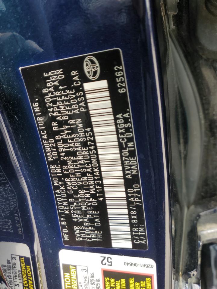 2021 Toyota Camry Xle VIN: 4T1F31AK0MU547254 Lot: 54870125