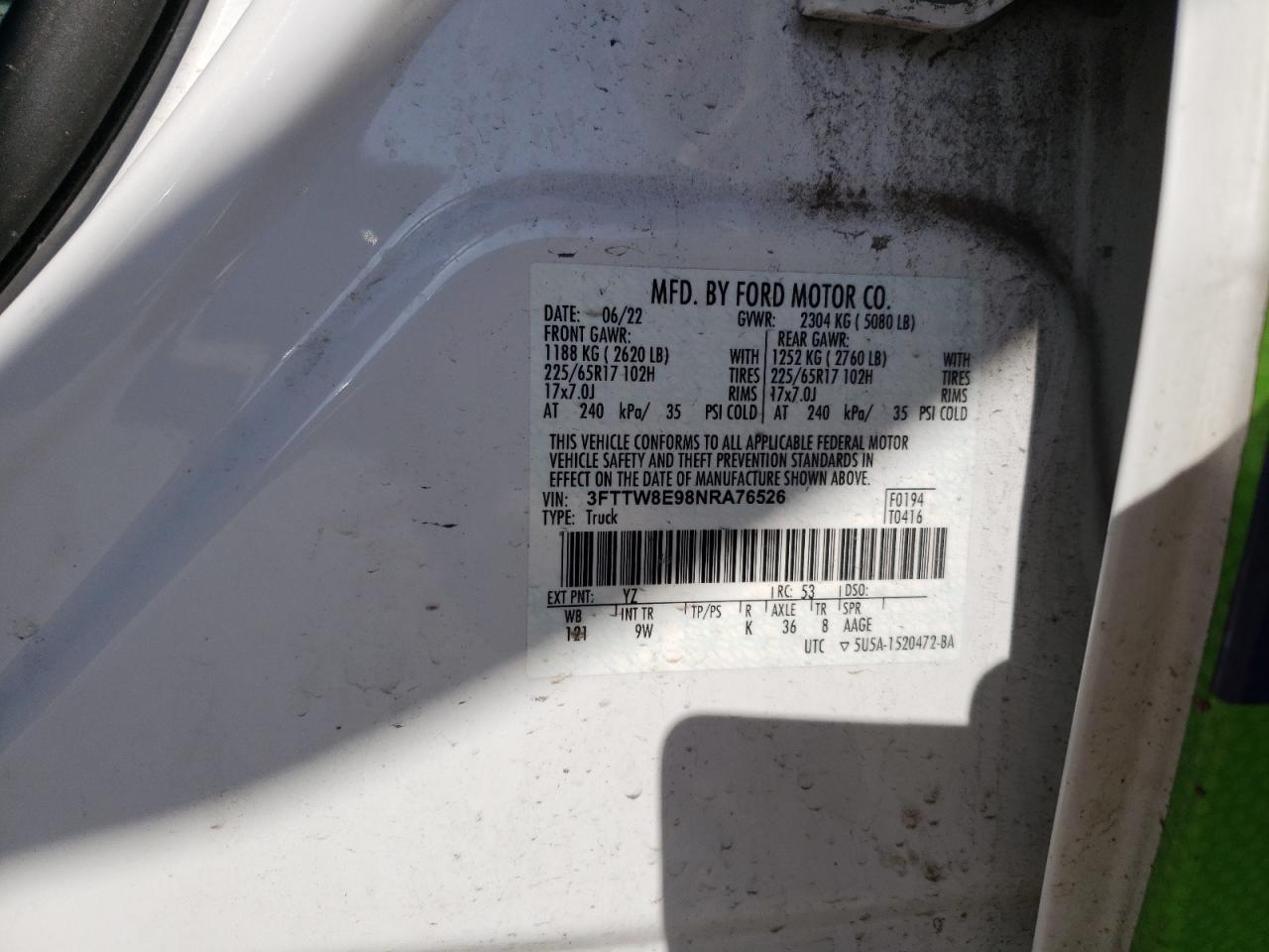 2022 Ford Maverick Xl VIN: 3FTTW8E98NRA76526 Lot: 52378775