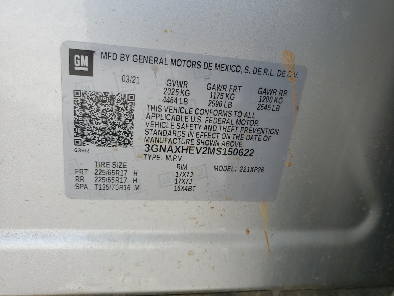 2021 Chevrolet Equinox Ls VIN: 3GNAXHEV2MS150622 Lot: 54907805