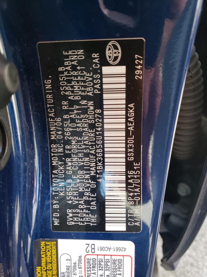 2006 Toyota Avalon Xl VIN: 4T1BK36B56U140278 Lot: 55185425