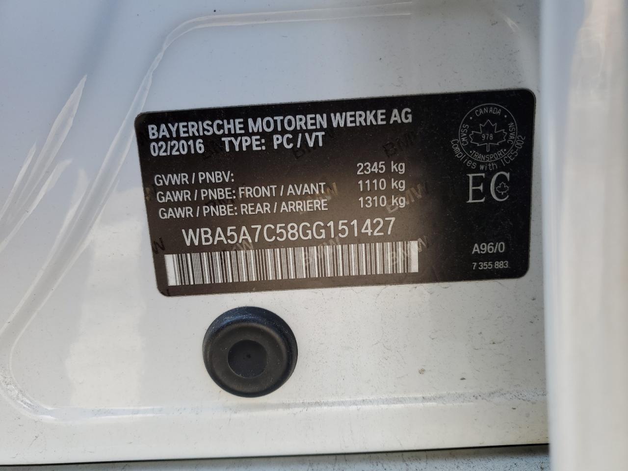 2016 BMW 528 Xi VIN: WBA5A7C58GG151427 Lot: 52503725