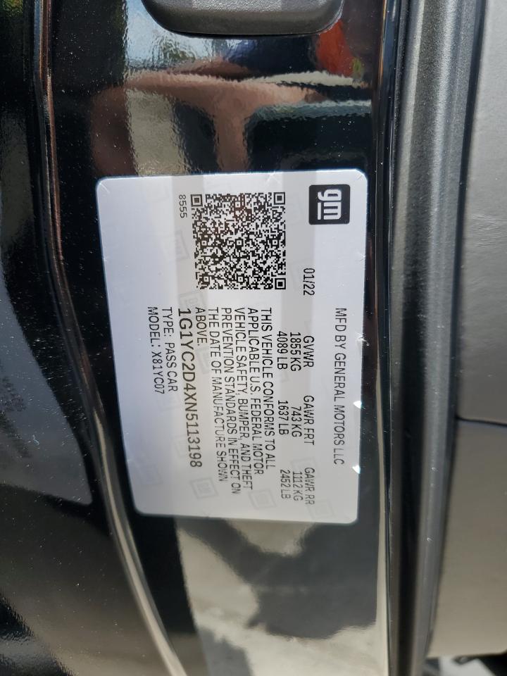 2022 Chevrolet Corvette Stingray 3Lt VIN: 1G1YC2D4XN5113198 Lot: 52995895
