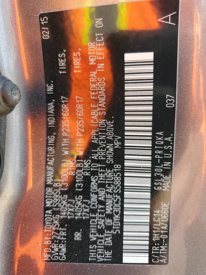 5TDYK3DC5FS588518 2015 Toyota Sienna Xle