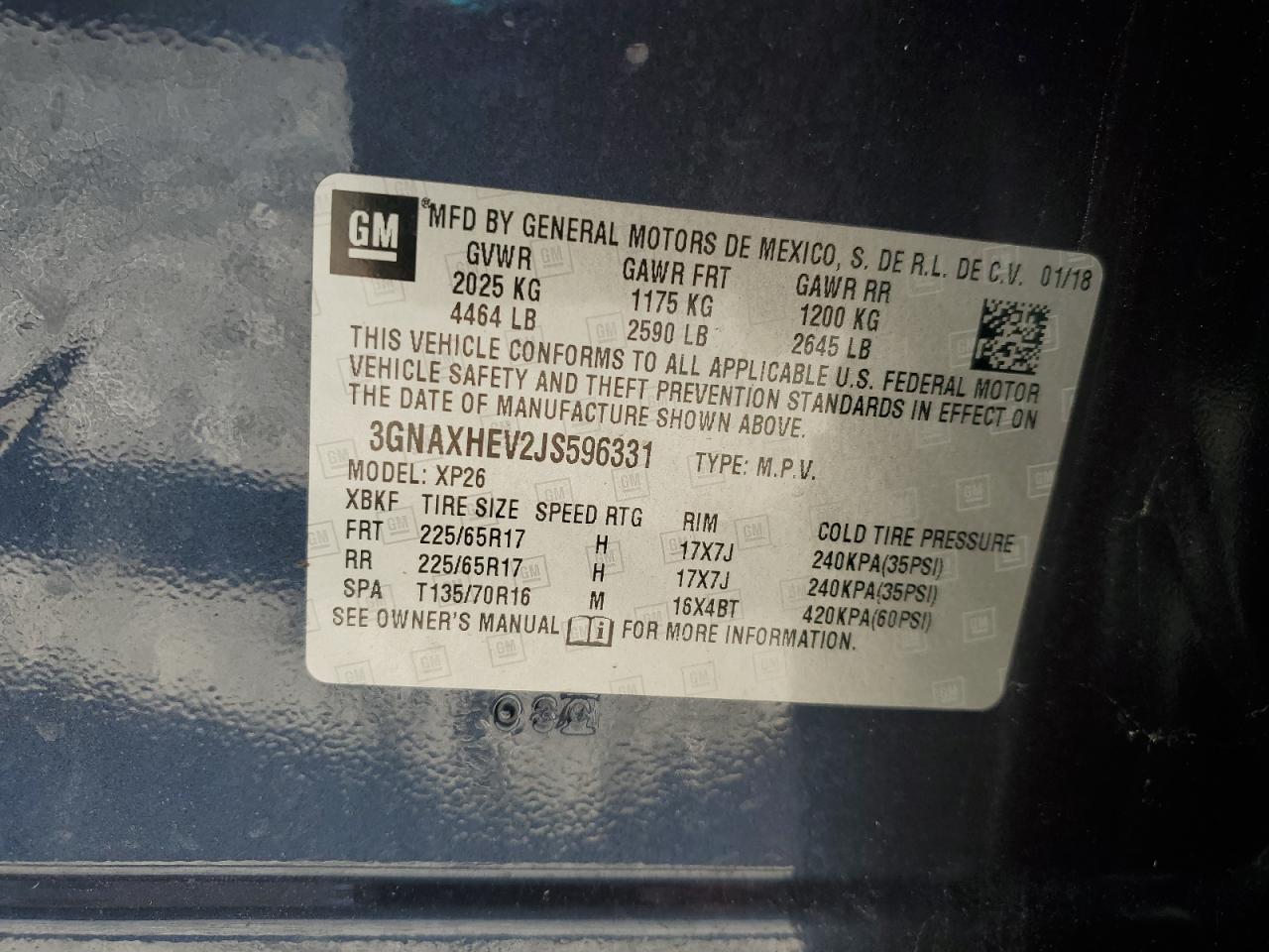 3gnaxhev2js596331 3GNAXHEV2JS596331 2018 Chevrolet Equinox Ls