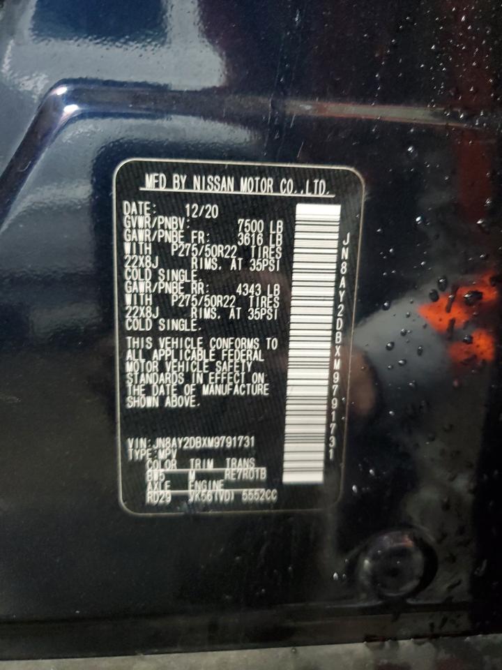 2021 Nissan Armada Platinum VIN: JN8AY2DBXM9791731 Lot: 51018365