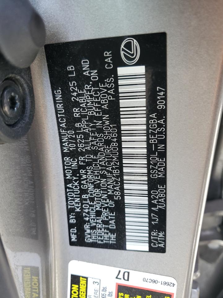 2021 Lexus Es 350 Base VIN: 58ACZ1B12MU084601 Lot: 51136605