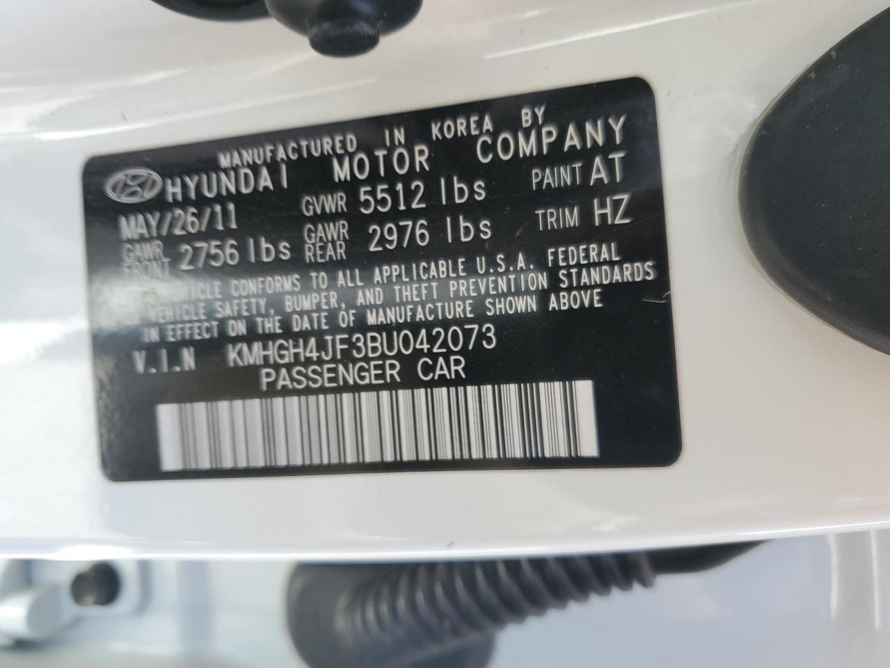 2011 Hyundai Equus Signature VIN: KMHGH4JF3BU042073 Lot: 54450365