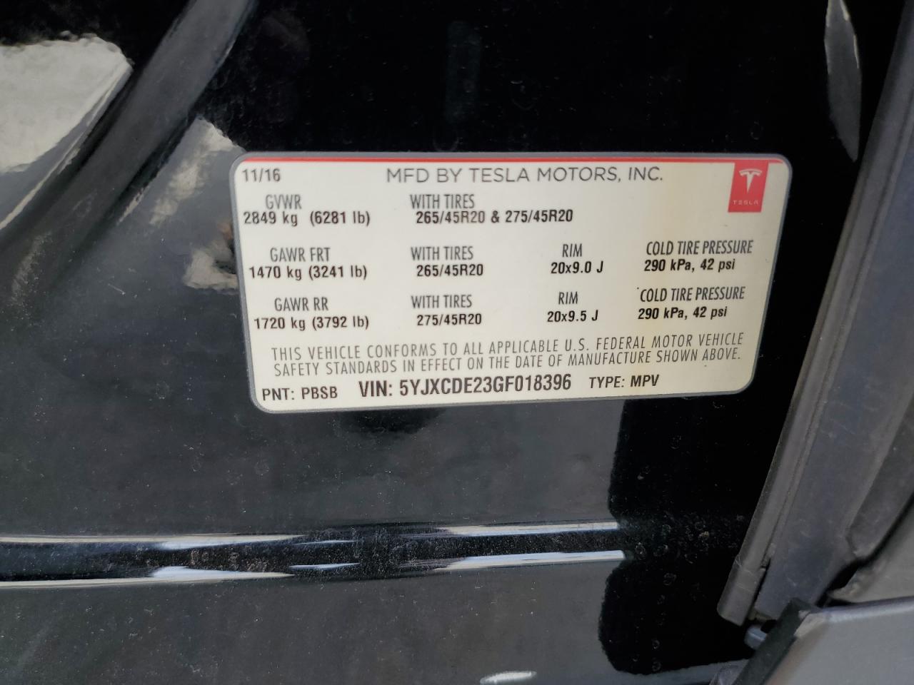 2016 Tesla Model X VIN: 5YJXCDE23GF018396 Lot: 53056465