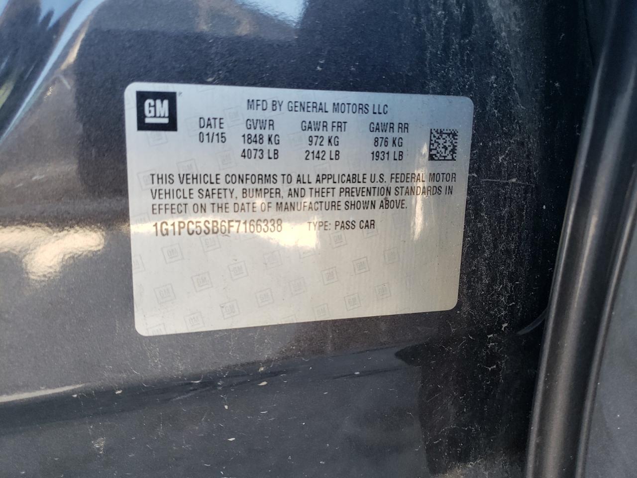 1g1pc5sb6f7166338 1G1PC5SB6F7166338 2015 Chevrolet Cruze Lt
