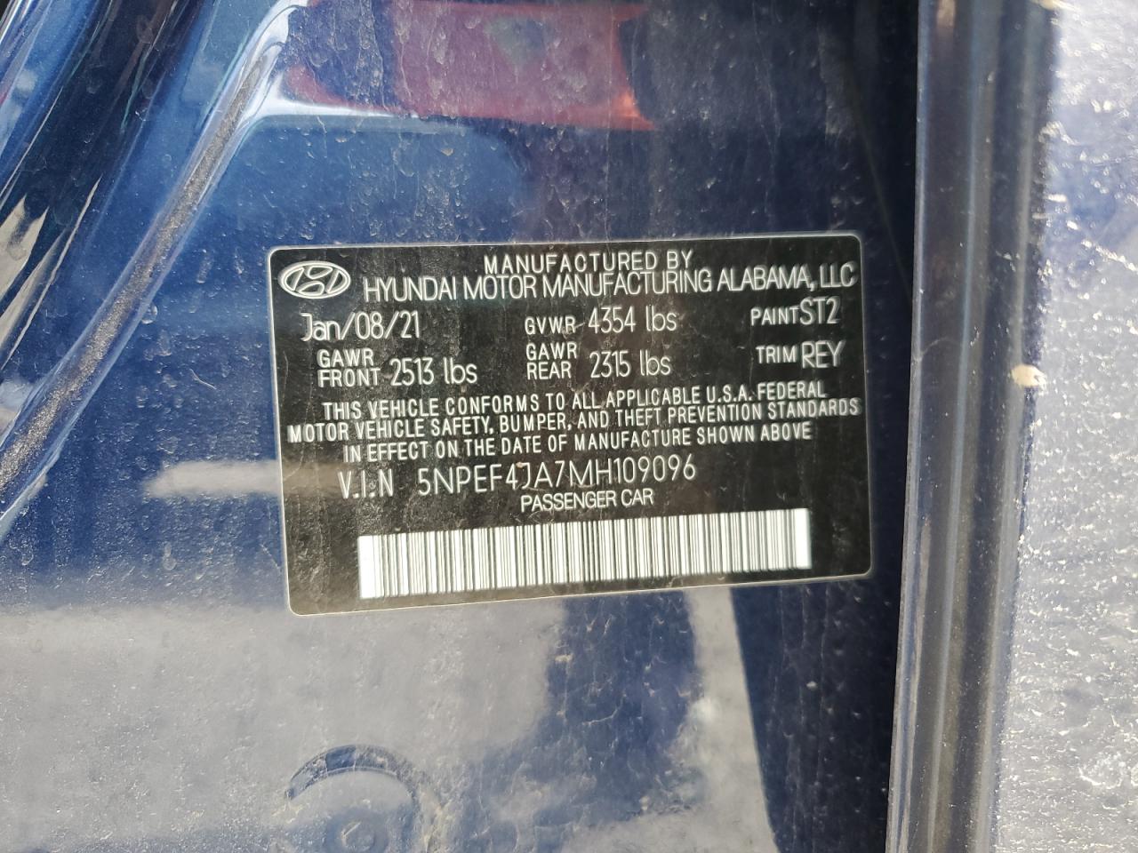 2021 Hyundai Sonata Sel VIN: 5NPEF4JA7MH109096 Lot: 54763935