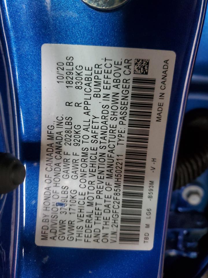 2021 Honda Civic Sport VIN: 2HGFC2F85MH502211 Lot: 52749985