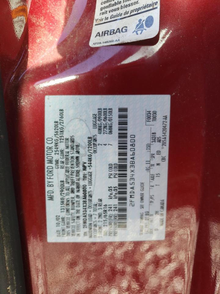 2003 Ford Windstar Sel VIN: 2FMDA534X3BA60800 Lot: 52701875