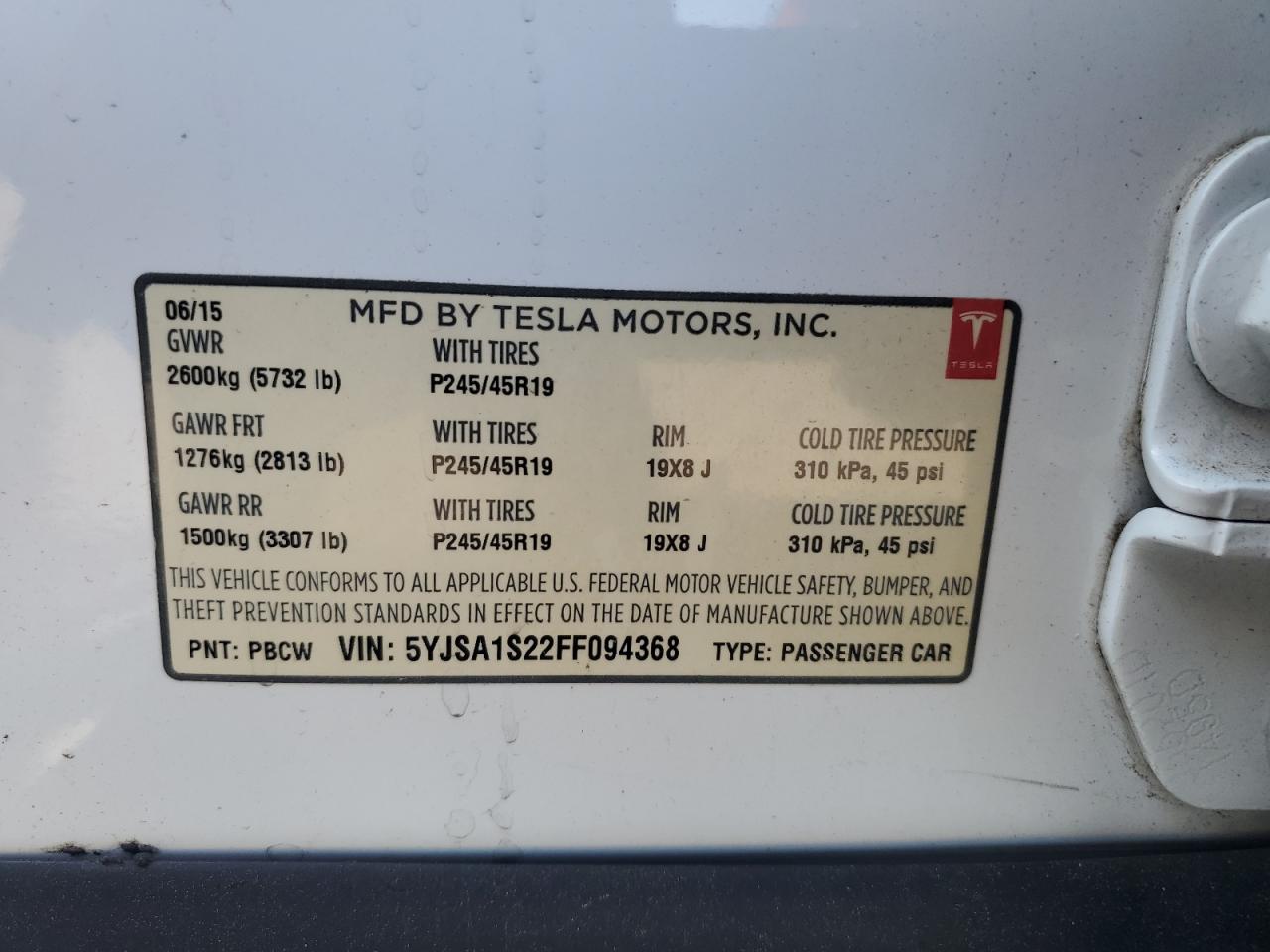 2015 Tesla Model S 70D VIN: 5YJSA1S22FF094368 Lot: 51460395