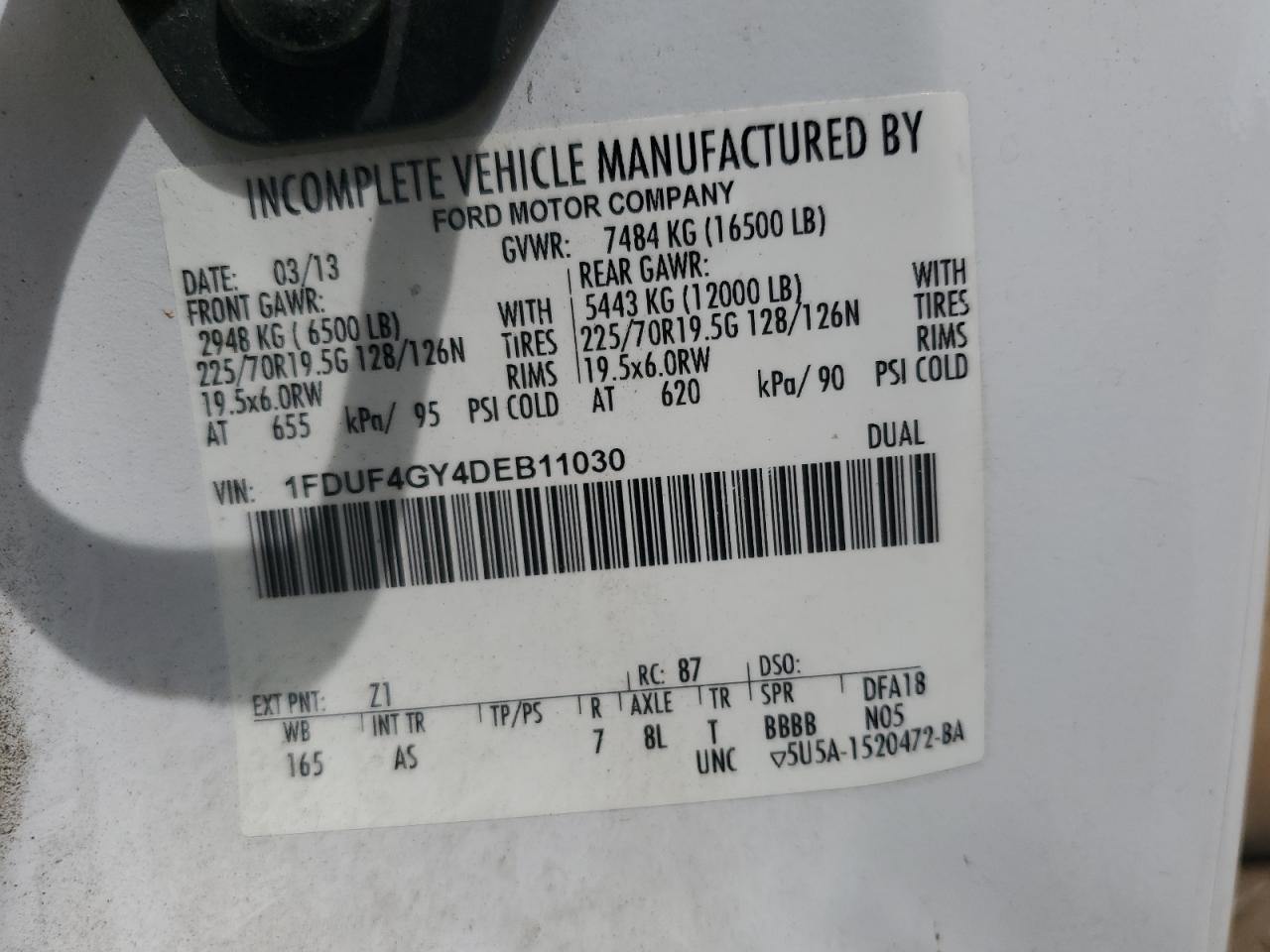 2013 Ford F450 Super Duty VIN: 1FDUF4GY4DEB11030 Lot: 51271455