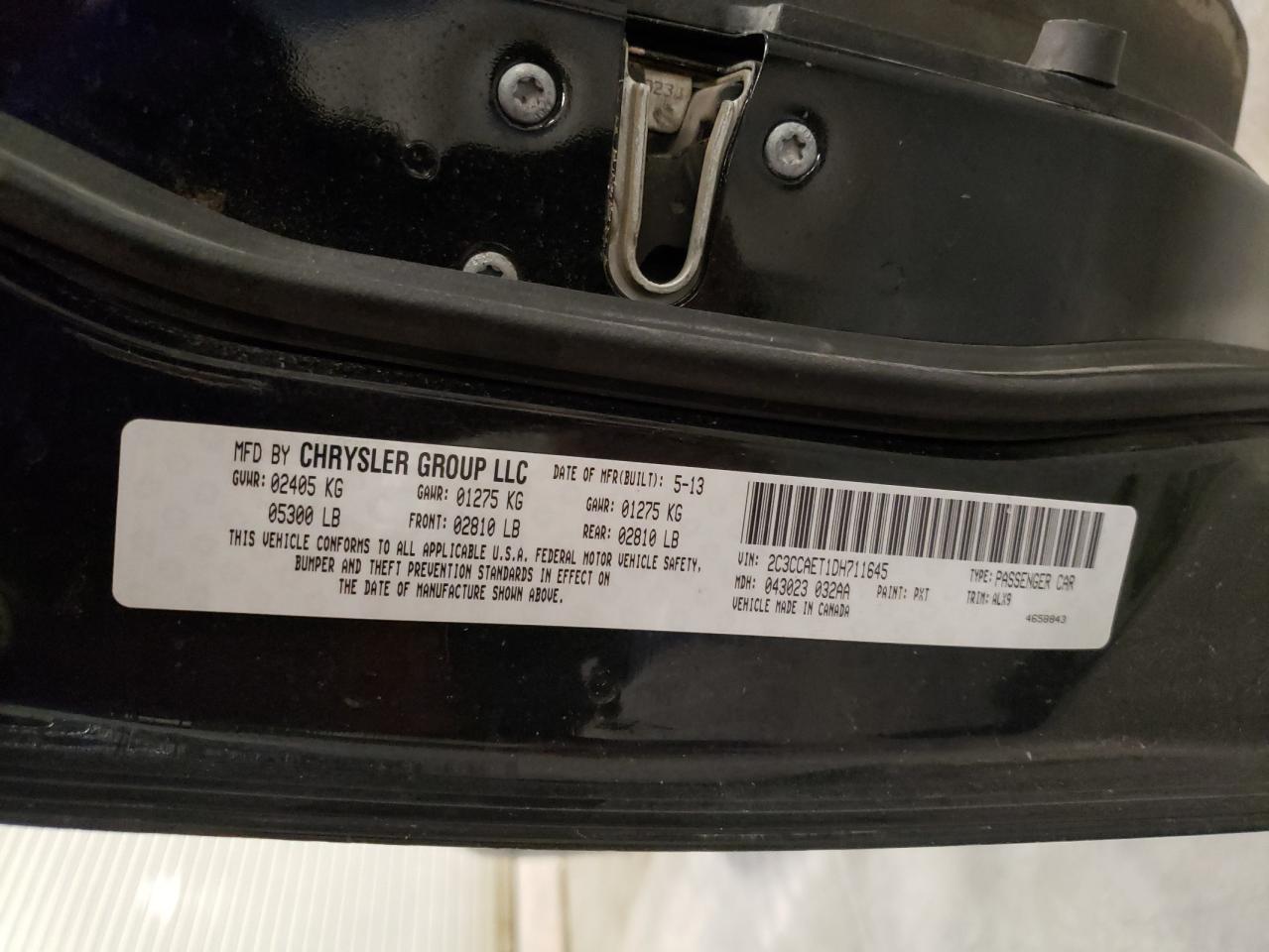 2013 Chrysler 300C VIN: 2C3CCAET1DH711645 Lot: 52899625