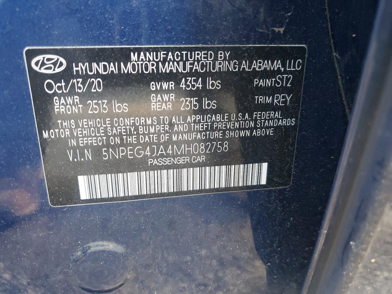 2021 Hyundai Sonata Se VIN: 5NPEG4JA4MH082758 Lot: 52046745