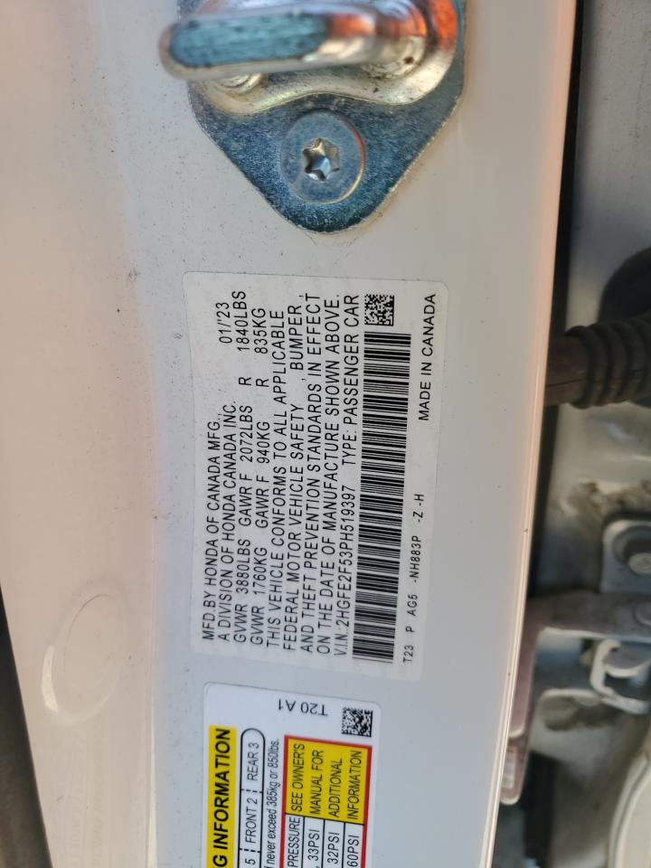 2hgfe2f53ph519397 2HGFE2F53PH519397 2023 Honda Civic Sport