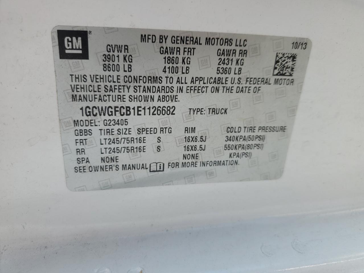 2014 Chevrolet Express G2500 VIN: 1GCWGFCB1E1126682 Lot: 52378575