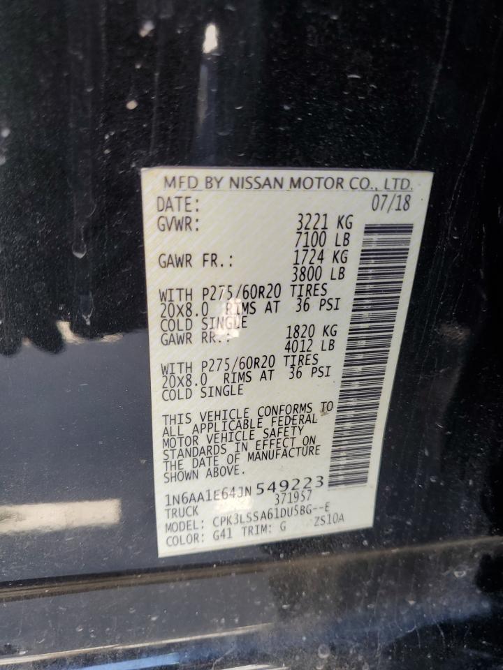 2018 Nissan Titan Sv VIN: 1N6AA1E64JN549223 Lot: 51892095