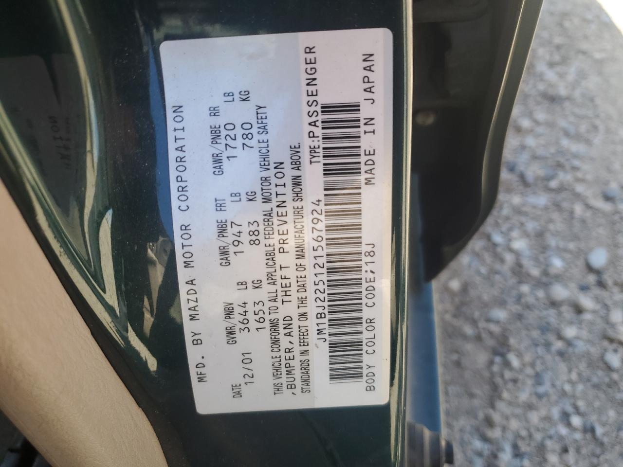 2002 Mazda Protege Dx VIN: JM1BJ225121567924 Lot: 54847545
