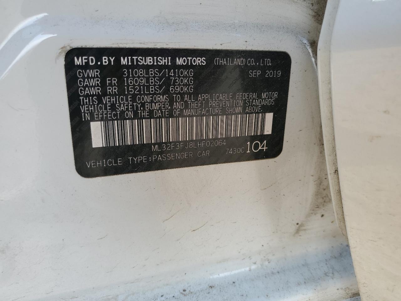 2020 Mitsubishi Mirage G4 Es VIN: ML32F3FJ8LHF02064 Lot: 52956365