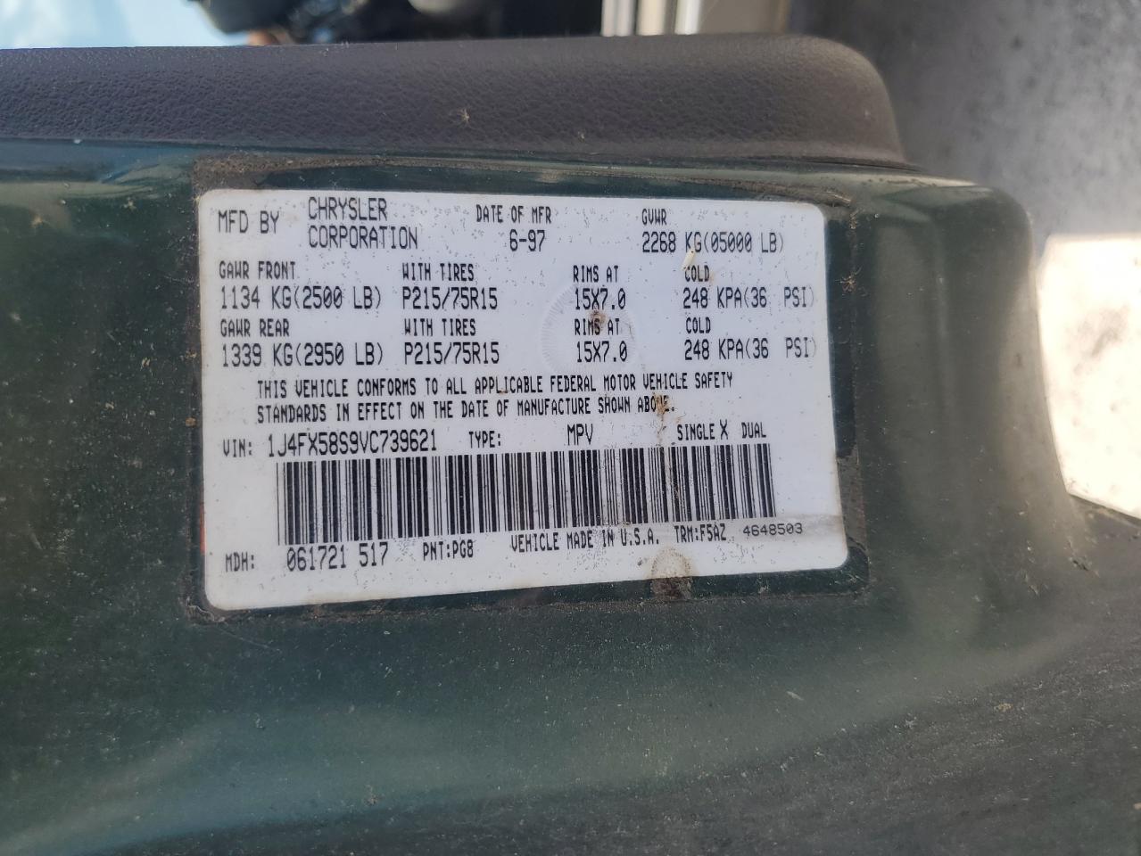 1997 Jeep Grand Cherokee Laredo VIN: 1J4FX58S9VC739621 Lot: 54962855