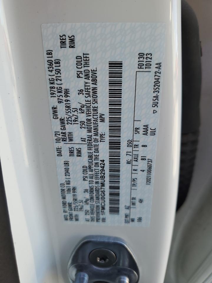 2021 Ford Escape Se VIN: 1FMCU0G67MUB29424 Lot: 53395875