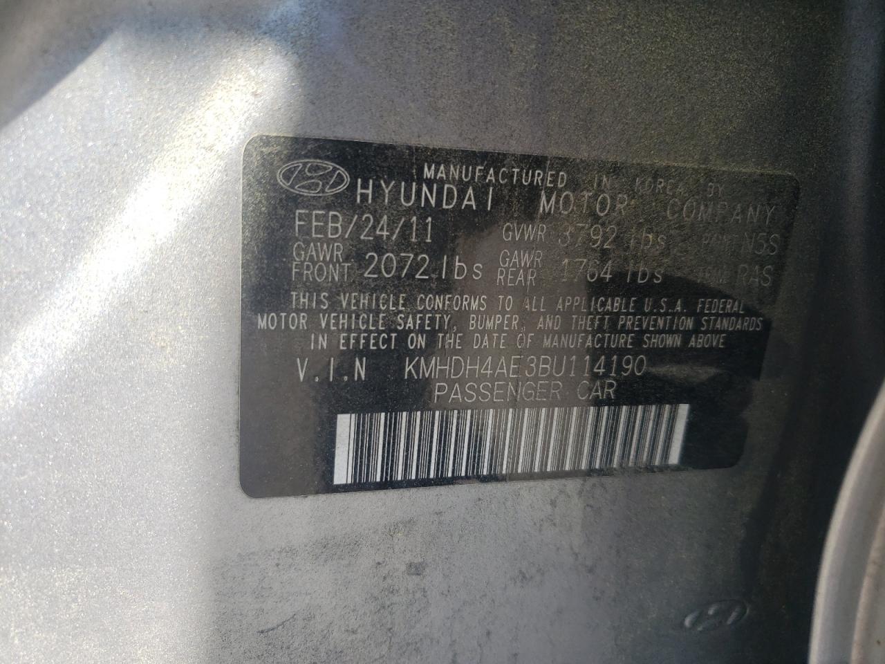 2011 Hyundai Elantra Gls VIN: KMHDH4AE3BU114190 Lot: 54585745