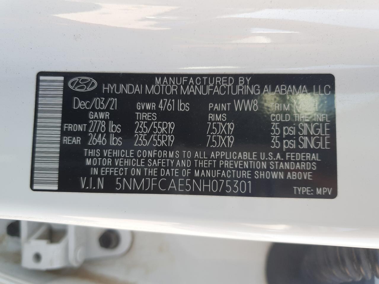 2022 Hyundai Tucson Sel VIN: 5NMJFCAE5NH075301 Lot: 53646705