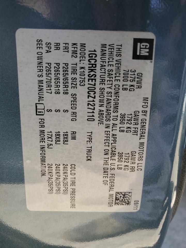 2012 Chevrolet Silverado K1500 Lt VIN: 1GCRKSE70CZ127110 Lot: 52362545