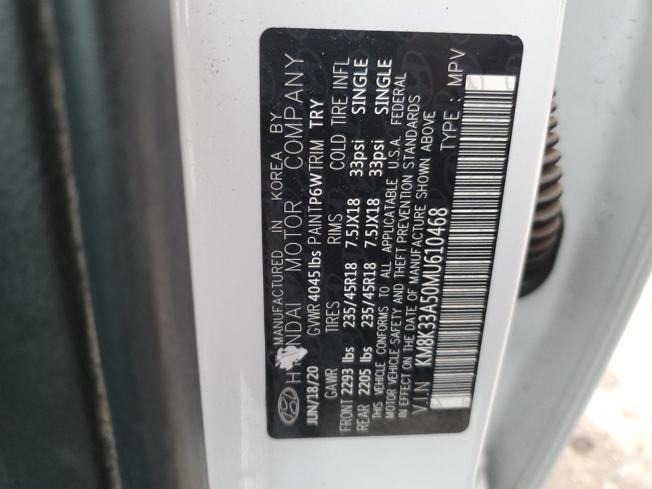 2021 Hyundai Kona Limited VIN: KM8K33A50MU610468 Lot: 55072155
